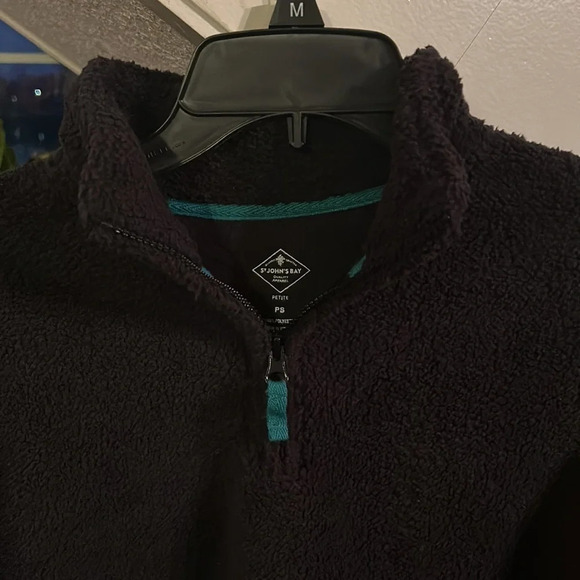 Black St John’s Bay Sherpa Quarter Zip Sweater - Picture 2 of 5